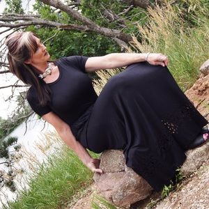 New Solid Black Maxi Cut Out Details